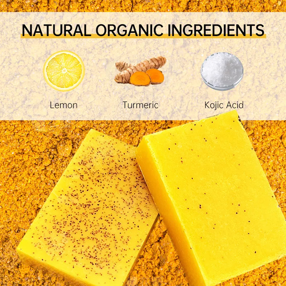Amococo 100g Turmeric & Kojic Acid Brightening Soap with Foaming Net - Natural Skin Glow, Dark Spot Remover & Deep Cleansing Bar Soap