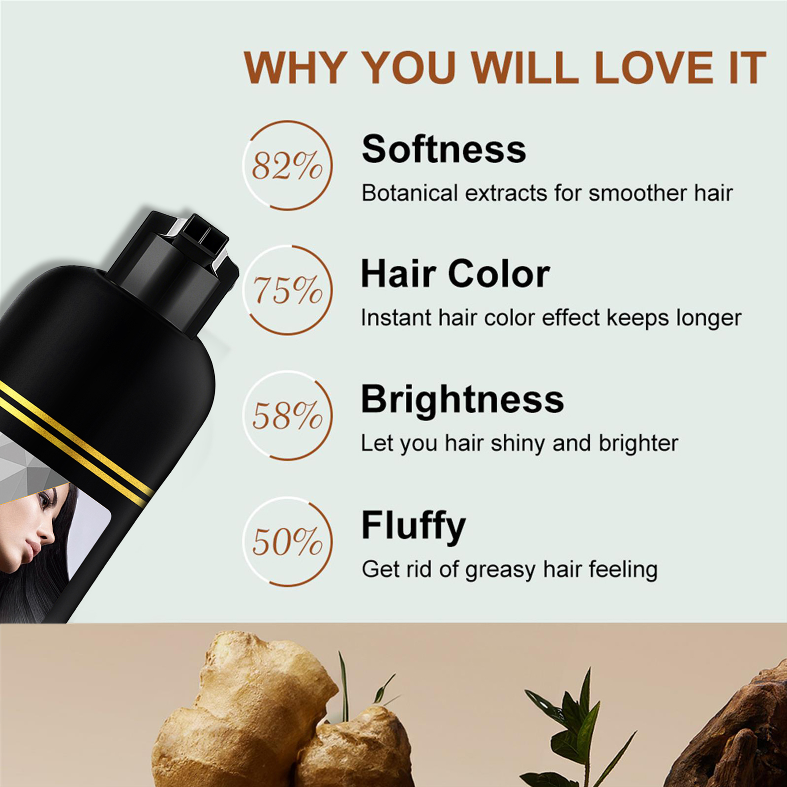 500ml 3 In 1 Quick Organic Hair Color Shampoo - Instant Hair Color for Men & Women, Natural Herbal Formula to Cover Gray Hair - Available in 4 Shades（Black, Coffee, Brown,Wine red）