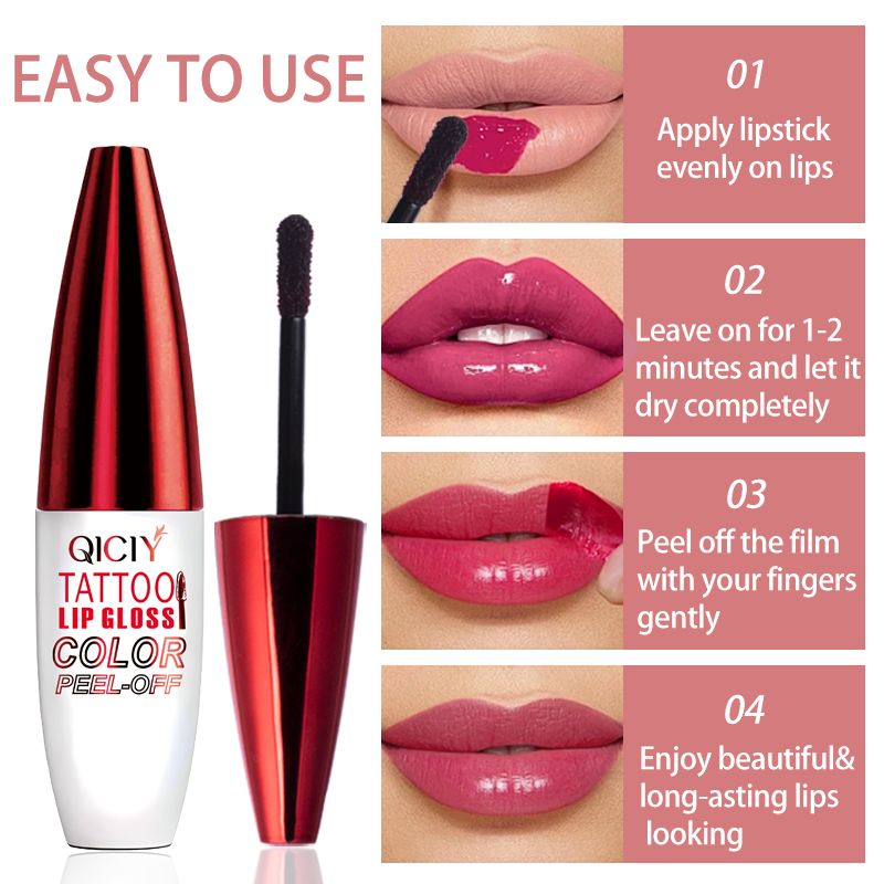 QICIY Magic Peel-off Lip Gloss Tattoo Tint - 24H Long-lasting Waterproof Matte Liquid Lipstick, Smudge-proof Lip Stain for Natural Daily Makeup