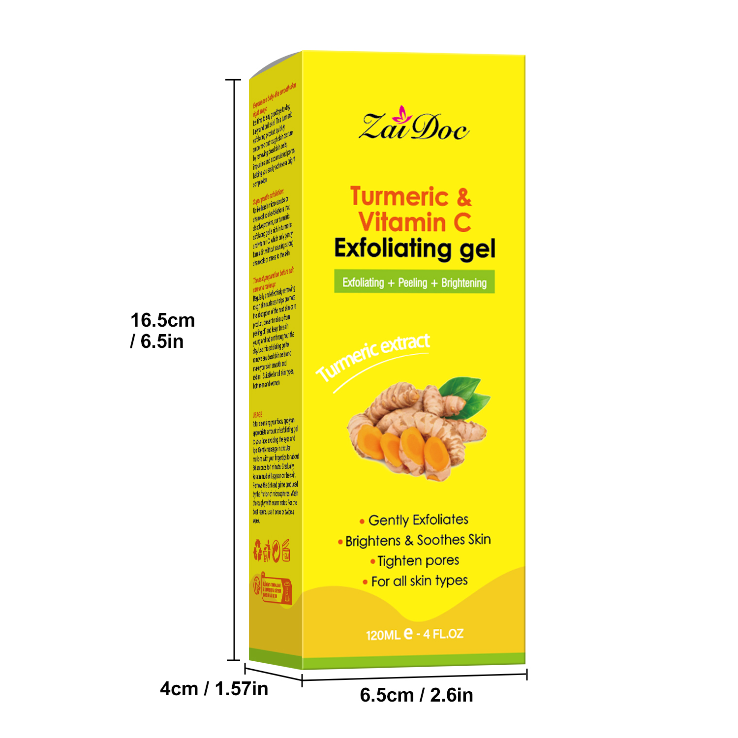 Zaidoc 120ml Turmeric & Vitamin C Exfoliating Gel - Skin Brightening Peeling Gel for Deep Pore Cleaning, Dark Spot Removal & Glowing Skin