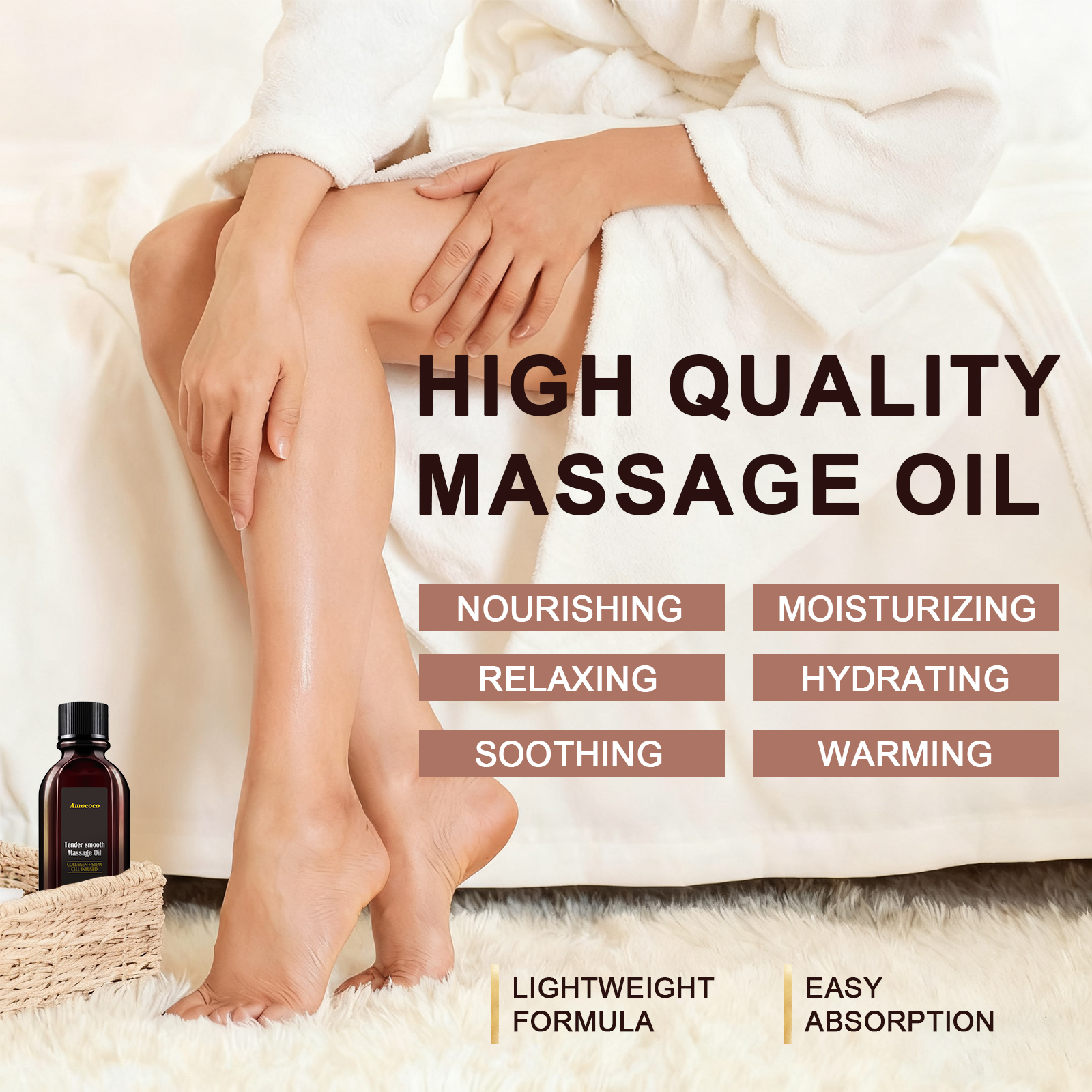 amococo Anti Cellulite Massage Oil with Collagen & Grapefruit Essential Oil – Firming & Toning Body Oil for Legs Thighs Buttocks, Smooths Skin & Improves Texture, Non Greasy Fast Absorbing