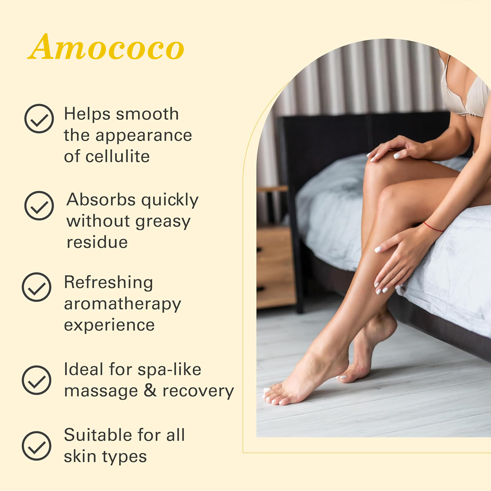 amococo Anti Cellulite Massage Oil with Collagen & Grapefruit Essential Oil – Firming & Toning Body Oil for Legs Thighs Buttocks, Smooths Skin & Improves Texture, Non Greasy Fast Absorbing