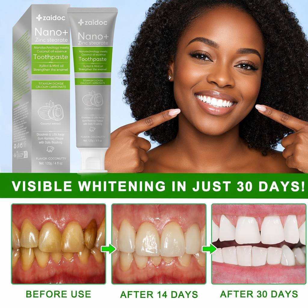 Zaidoc 120g Nano+ Coconut Oil Whitening Toothpaste - Fluoride-Free & Safe for Kids, Natural Stain Remover for Sensitive Gums, Dentist Recommended Oral Care