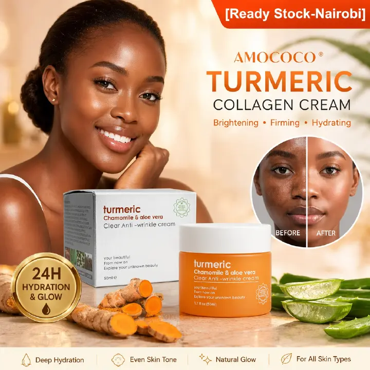 Amococo 50ml Turmeric Collagen Face Cream - Anti-Wrinkle & Brightening Skin Moisturizer with Aloe Vera, Firming & Youthful Glow Treatment for All Skin Types