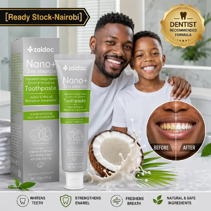 Zaidoc 120g Nano+ Coconut Oil Whitening Toothpaste - Fluoride-Free & Safe for Kids, Natural Stain Remover for Sensitive Gums, Dentist Recommended Oral Care
