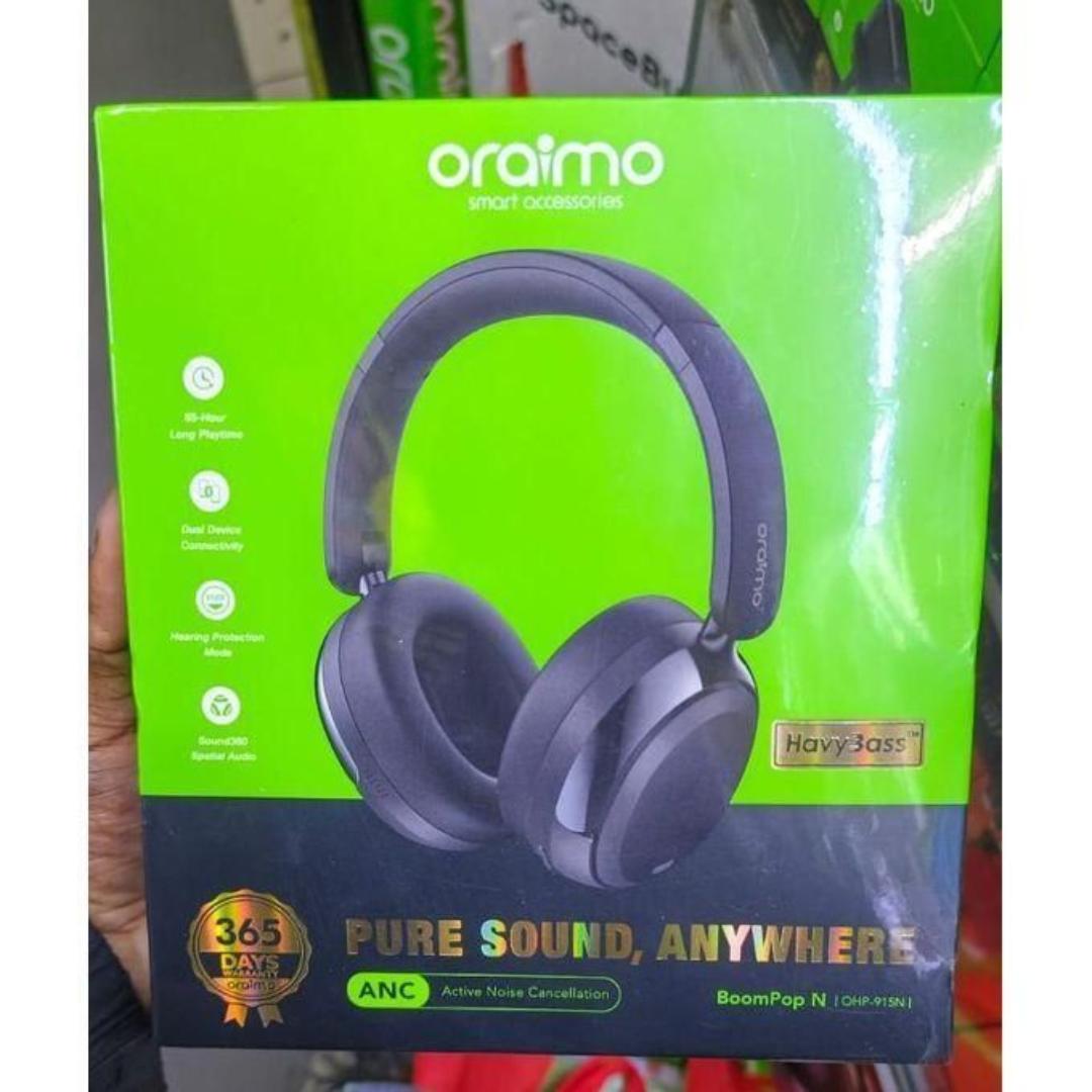 Oraimo BoomPop 915 N Headphones BoomPop 915N Headphones Up to 65 hours of playtime with ANC off Bluetooth 5.4 ANC and a 3.5mm AUX Option Black