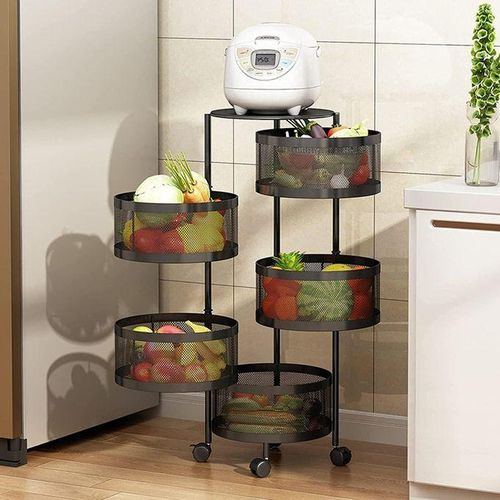 Brand New 5 Layer Fruit Rack Rotating Multi-Layer Round Kitchen Stand | Smart, space-saving design for organized and easy access storage.