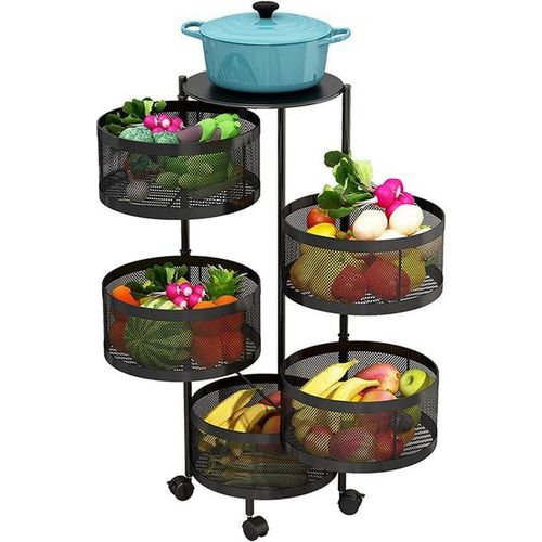 Brand New 5 Layer Fruit Rack Rotating Multi-Layer Round Kitchen Stand | Smart, space-saving design for organized and easy access storage.