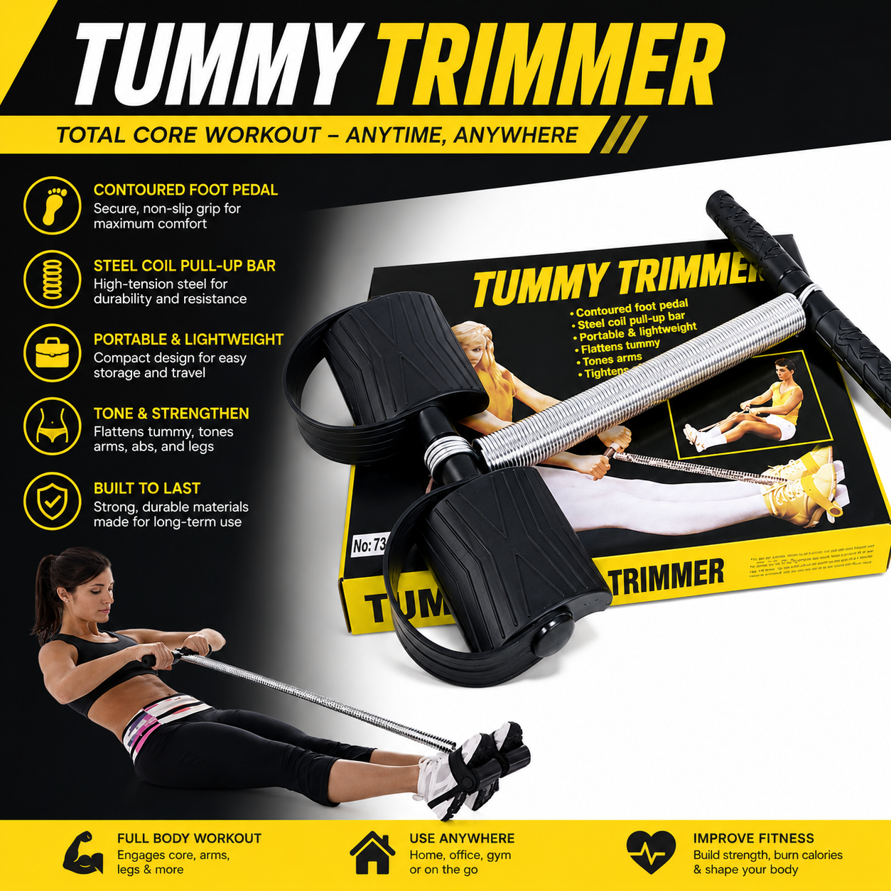 Tummy Trimmer Abs Workout Equipment for Men and Women Waist Trimming, Bicep, Body Toner, Waist Fat Buster | Portable Resistance Trainer for Abs, Arms, Chest & Full Body Fitness.