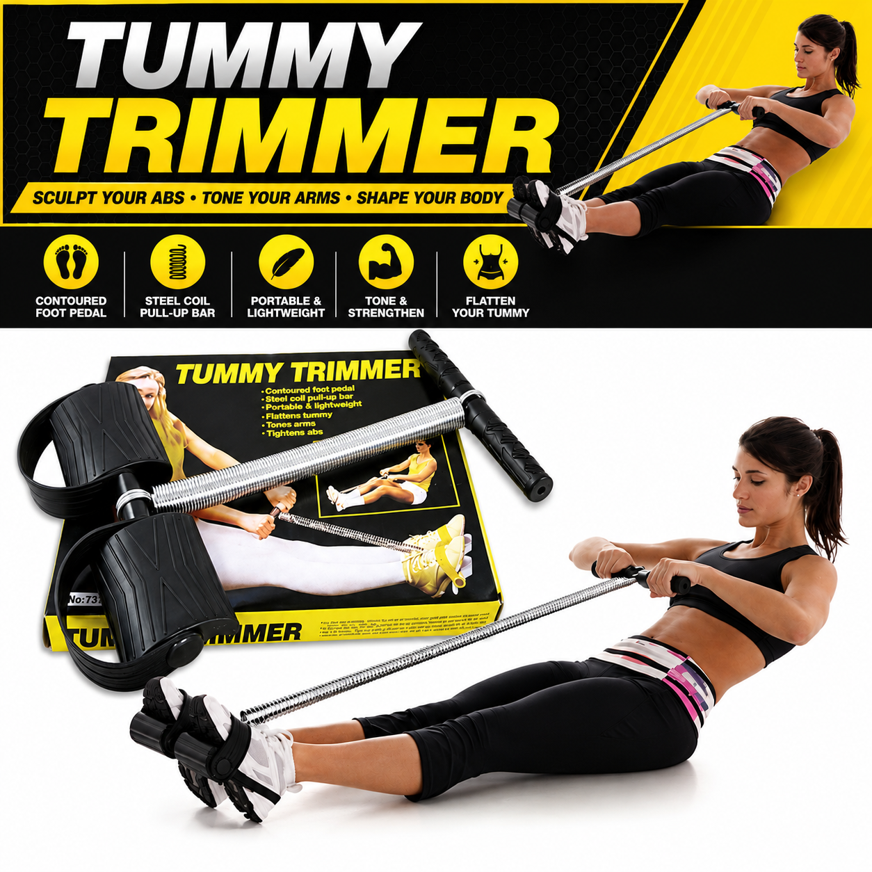 Tummy Trimmer Abs Workout Equipment for Men and Women Waist Trimming, Bicep, Body Toner, Waist Fat Buster | Portable Resistance Trainer for Abs, Arms, Chest & Full Body Fitness.