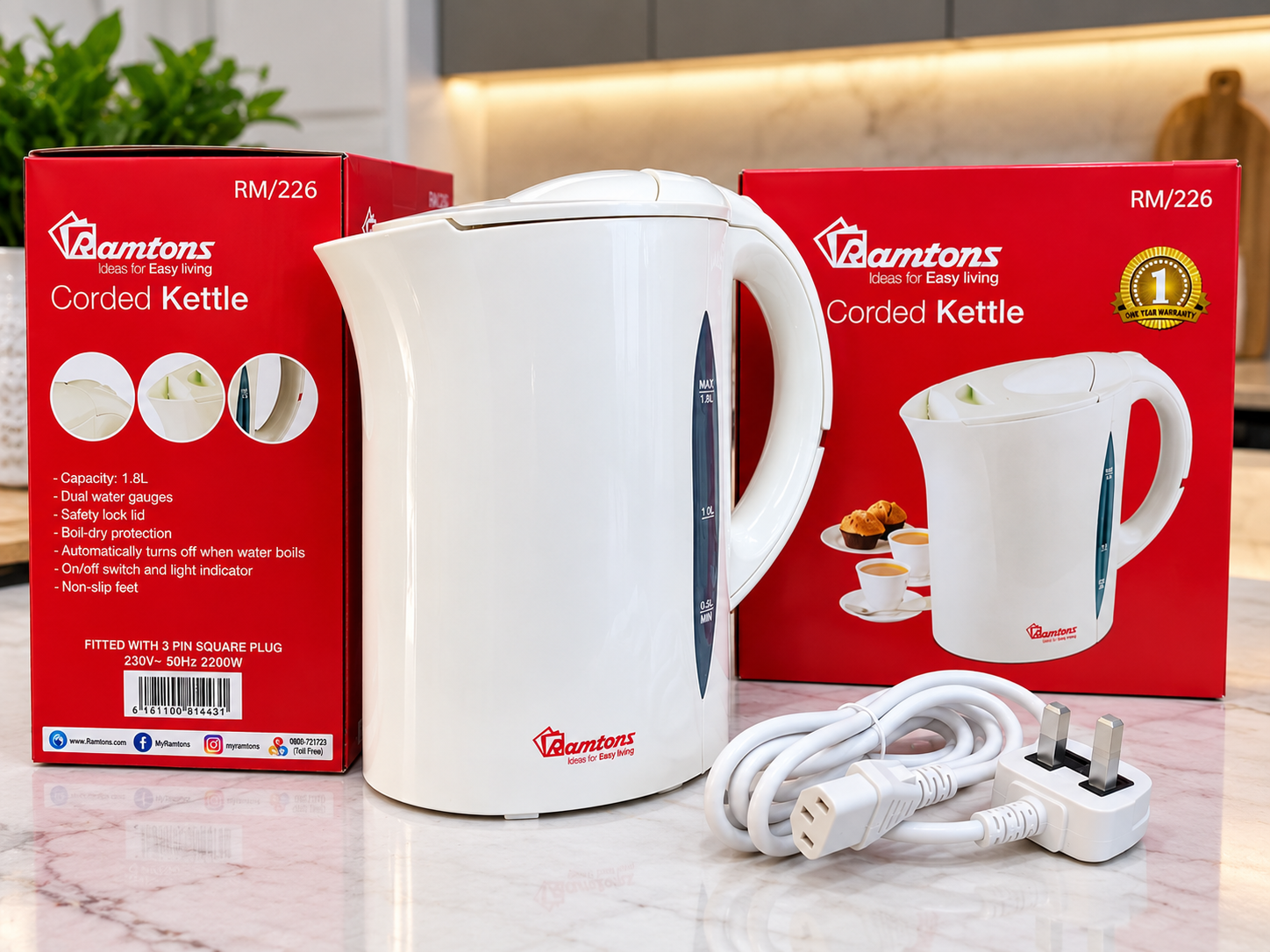 🔥Brand New Ramtons Electric Kettle 1.7L Large Capacity | 2200W Powerful Heating | Automatic Shut-Off | Perfect for Tea, Coffee, Noodles & Everyday Home Use.