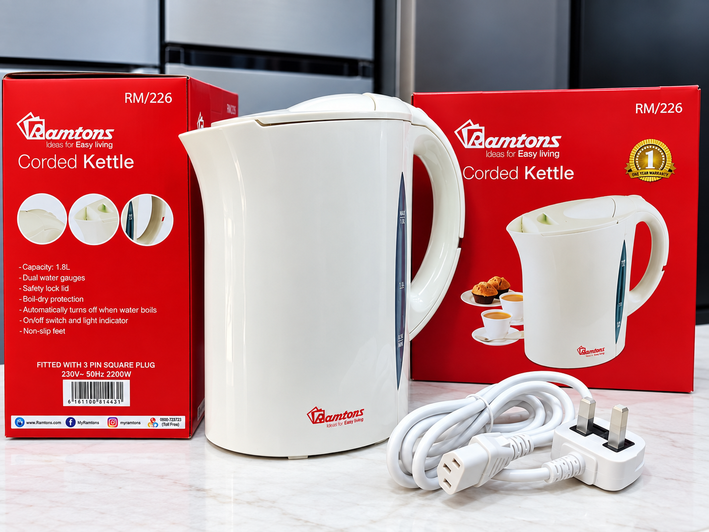 🔥Brand New Ramtons Electric Kettle 1.7L Large Capacity | 2200W Powerful Heating | Automatic Shut-Off | Perfect for Tea, Coffee, Noodles & Everyday Home Use.
