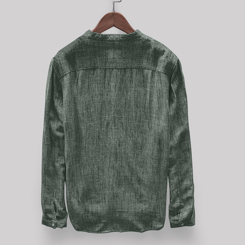 New men's explosions solid color cotton and linen men's long sleeve shirt