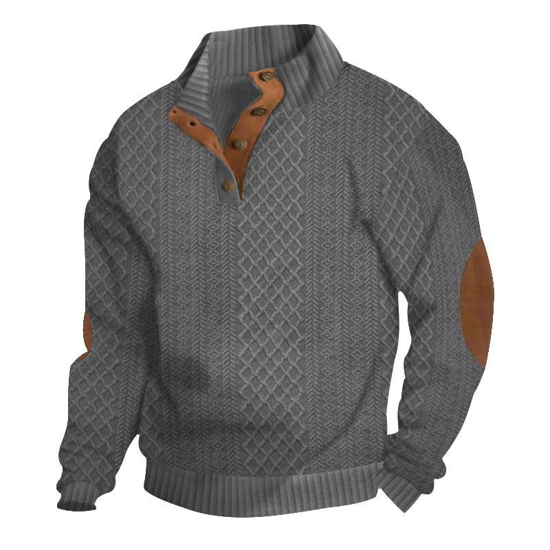 Men's heavy jacquard men's sweater autumn and winter slim stand collar long sleeve pullover sweater men.