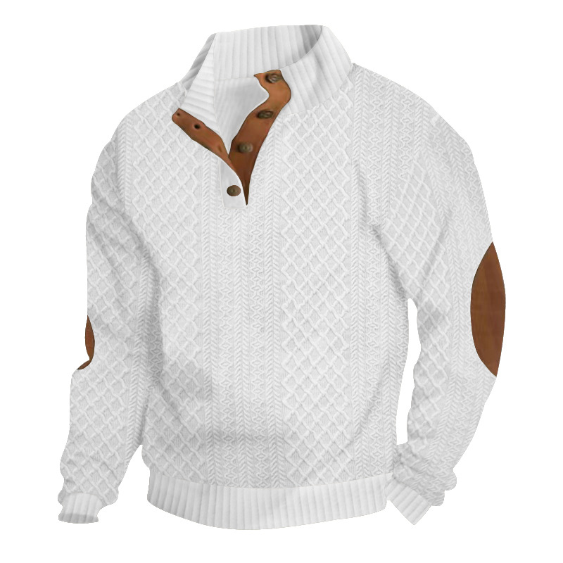 Men's heavy jacquard men's sweater autumn and winter slim stand collar long sleeve pullover sweater men.