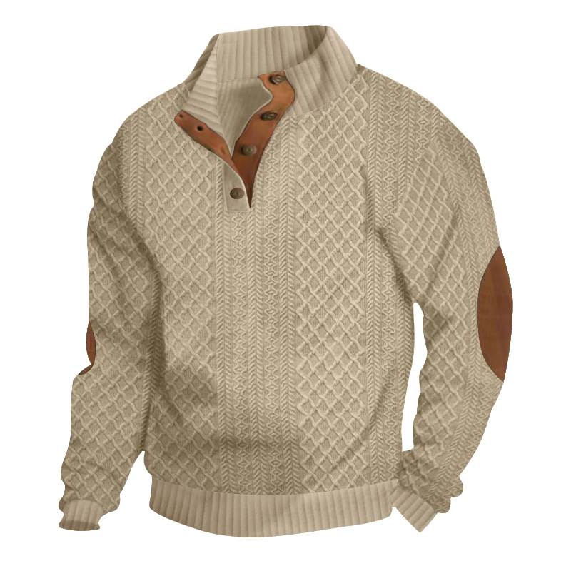 Men's heavy jacquard men's sweater autumn and winter slim stand collar long sleeve pullover sweater men.