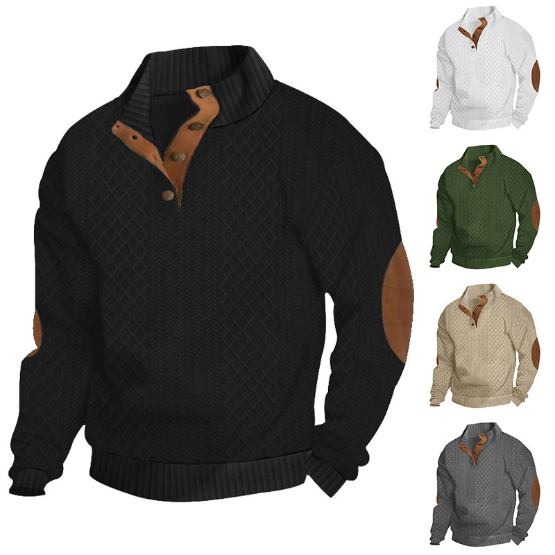 Men's heavy jacquard men's sweater autumn and winter slim stand collar long sleeve pullover sweater men.