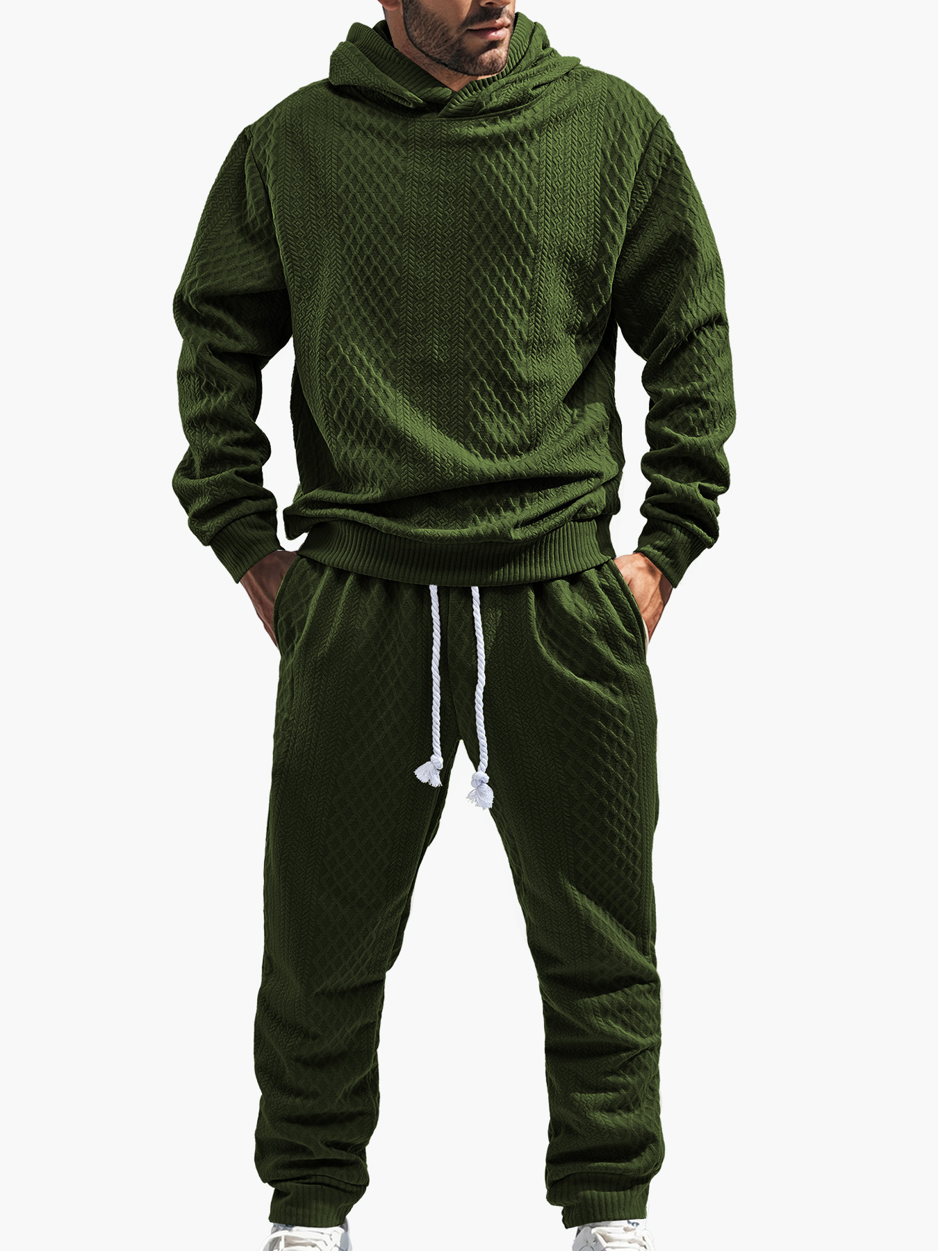 Men's spring and autumn loose leisure sports long sleeve trousers plus size Jacquard hooded sweater set