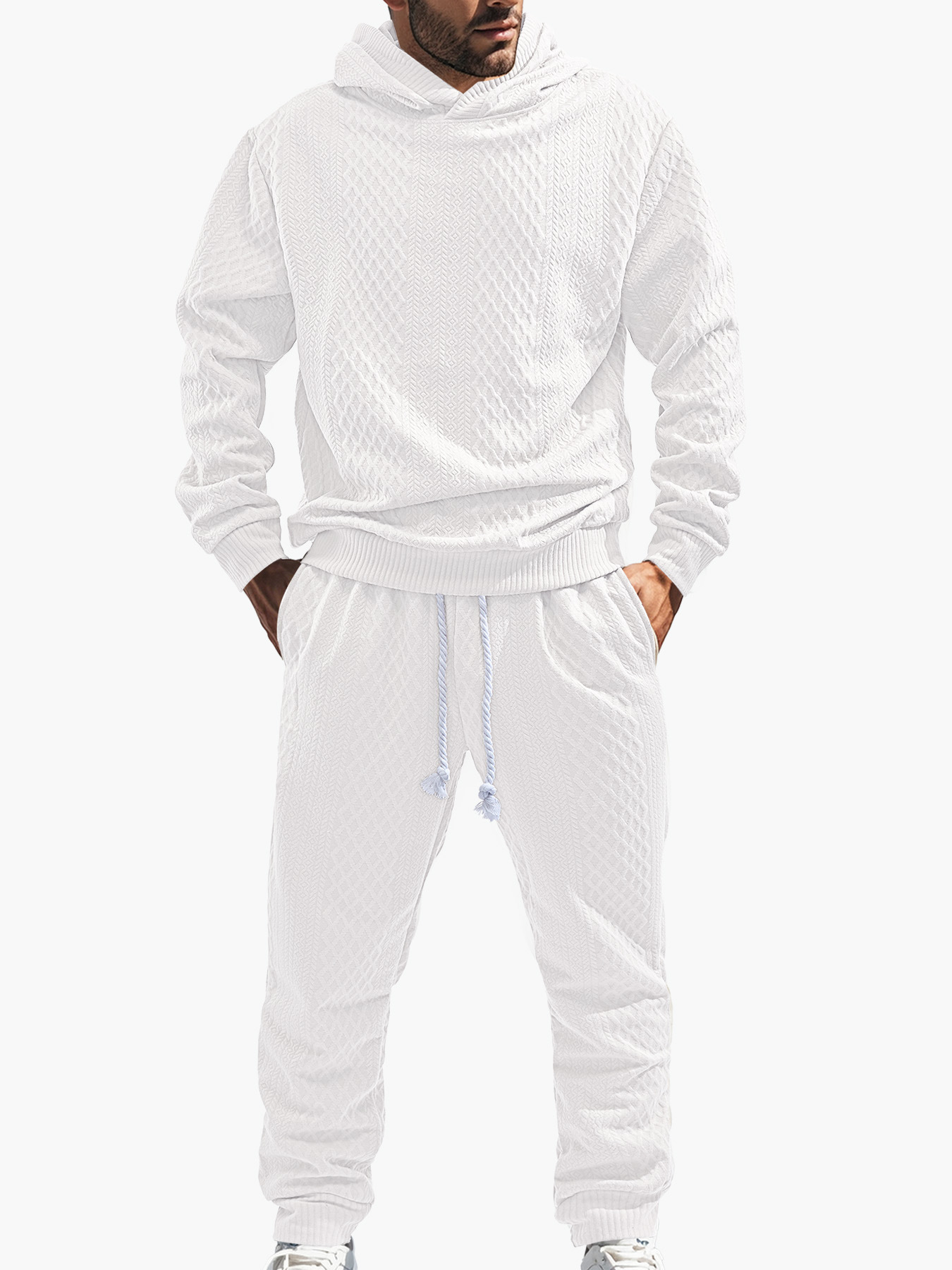 Men's spring and autumn loose leisure sports long sleeve trousers plus size Jacquard hooded sweater set