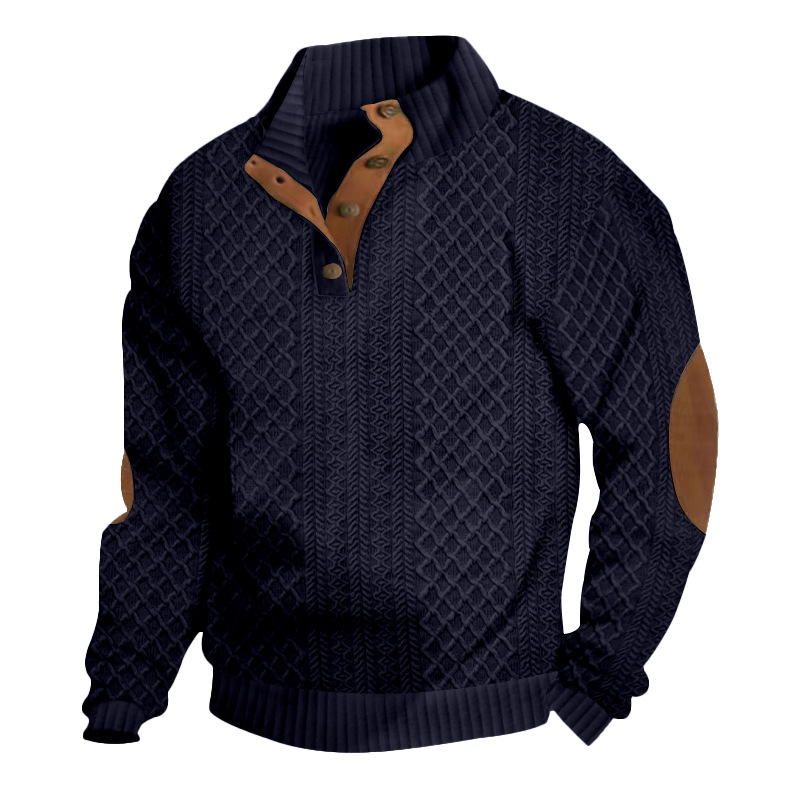 Men's heavy jacquard men's sweater autumn and winter slim stand collar long sleeve pullover sweater men.
