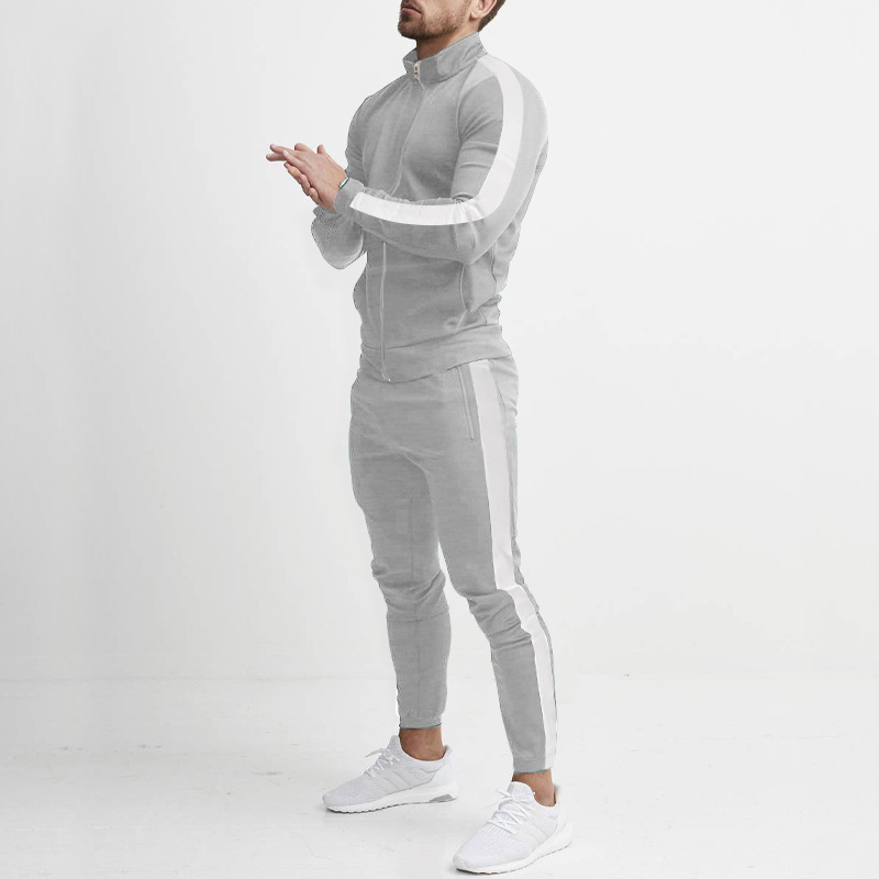 Spring and autumn new men's long-sleeved trousers leisure sports suit splicing stand collar slim.