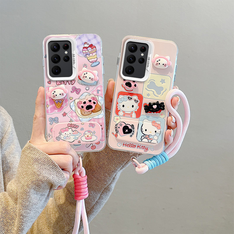 Samsung case:Cute Hello Kitty Phone Case for Samsung A06/A07/A16/A17/A36/A56 /A05, Girly Summer Cover with Optional Stand & Hand Strap
