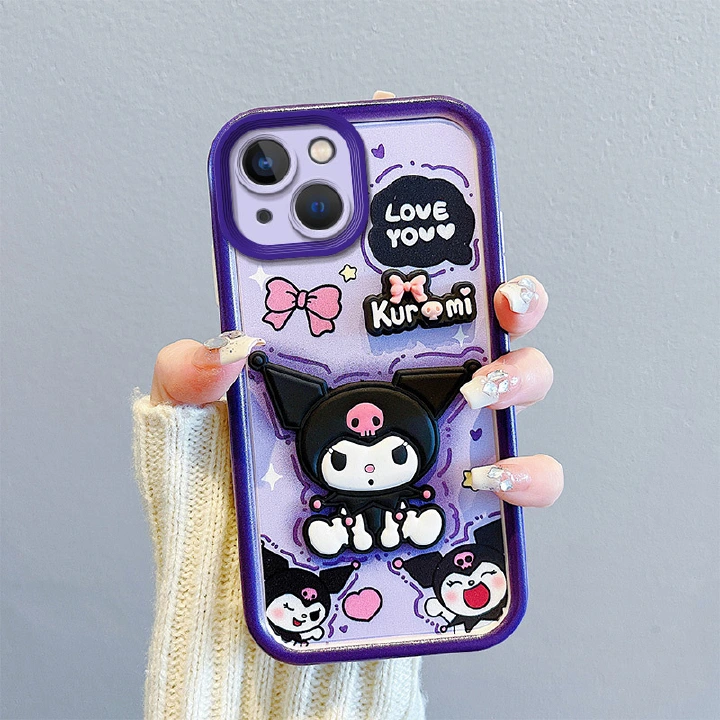 3D Kuromi Cartoon Phone Case for iPhone6/iPhone7/iPhone11/iPhone 16/15/14/13 Pro Max, Cute Shockproof Protective Cover with Hand Strap