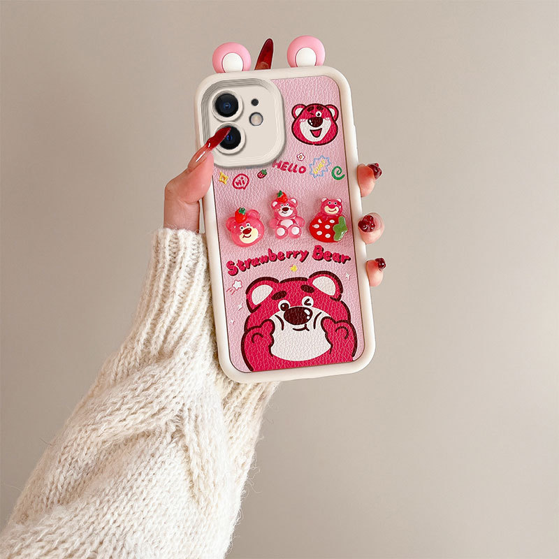 3D Cartoon Leather Texture Phone Case for iPhone 6/iPhone7/11//XS Max/6P, Cute Character Shockproof Cover