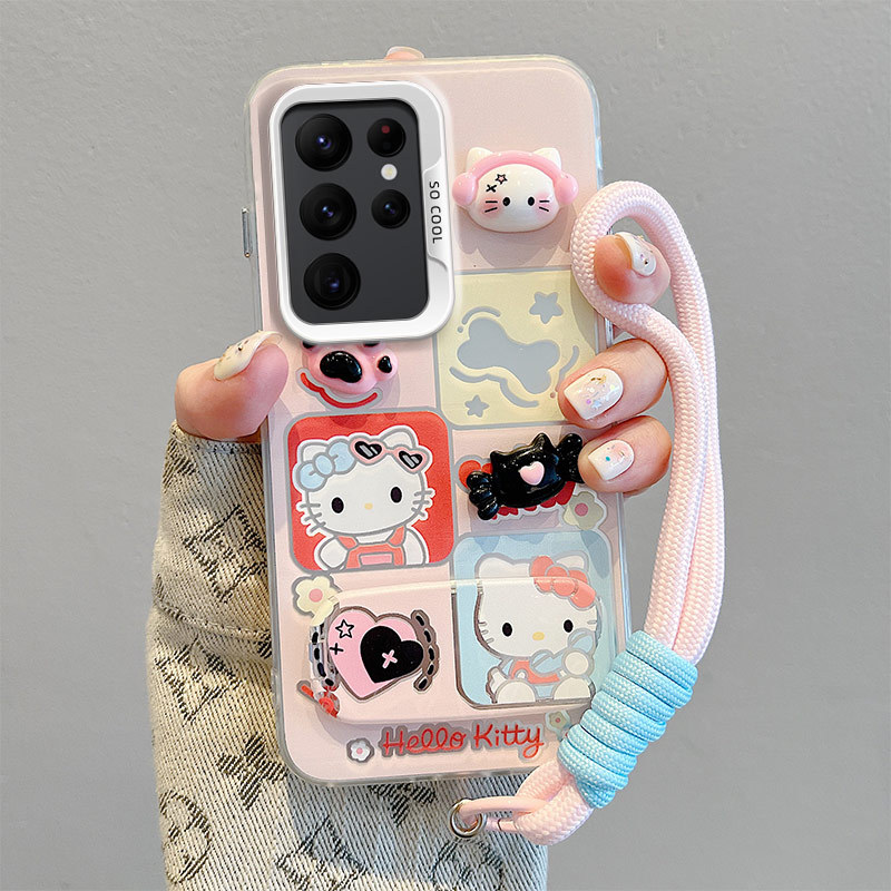 Samsung case:Cute Hello Kitty Phone Case for Samsung A06/A07/A16/A17/A36/A56 /A05, Girly Summer Cover with Optional Stand & Hand Strap