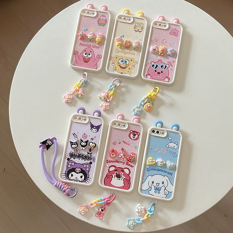 3D Cartoon Leather Texture Phone Case for iPhone 6/iPhone7/11//XS Max/6P, Cute Character Shockproof Cover