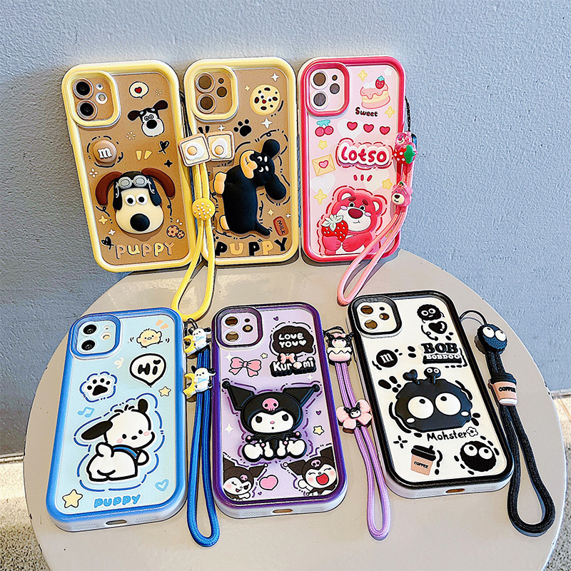 3D Kuromi Cartoon Phone Case for iPhone6/iPhone7/iPhone11/iPhone 16/15/14/13 Pro Max, Cute Shockproof Protective Cover with Hand Strap