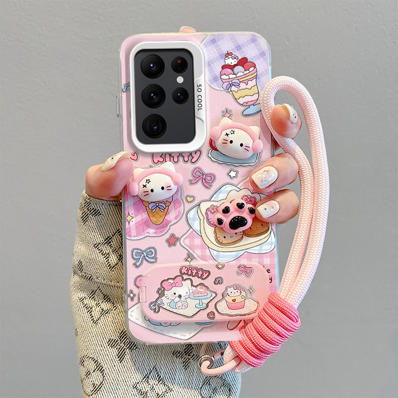 Samsung case:Cute Hello Kitty Phone Case for Samsung A06/A07/A16/A17/A36/A56 /A05, Girly Summer Cover with Optional Stand & Hand Strap