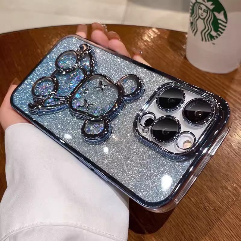 iPhone case :Labubu Case for  iPhone 17/ iPhone 16/ iPhone 15/iPhone14/iPhone 13/12/11，Gradient Glitter Liquid Bear TPU Phone Case Shockproof Cover For iPhone 17/16/15 Pro Max