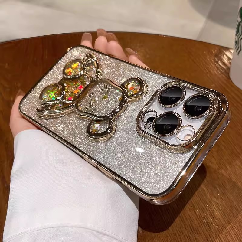 iPhone case :Labubu Case for  iPhone 17/ iPhone 16/ iPhone 15/iPhone14/iPhone 13/12/11，Gradient Glitter Liquid Bear TPU Phone Case Shockproof Cover For iPhone 17/16/15 Pro Max