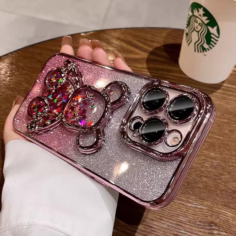 iPhone case :Labubu Case for  iPhone 17/ iPhone 16/ iPhone 15/iPhone14/iPhone 13/12/11，Gradient Glitter Liquid Bear TPU Phone Case Shockproof Cover For iPhone 17/16/15 Pro Max