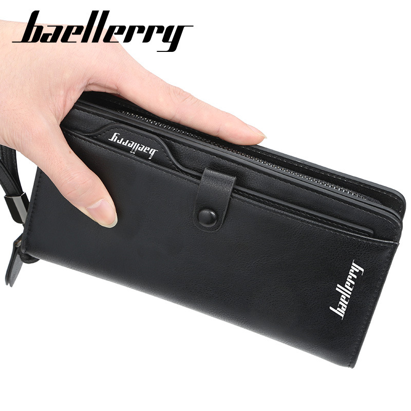 Men's Wallet:Baellerry Men's Long Vintage Crazy Horse Leather Wallet, Trifold Card Holder with Snap Closure, Multi-Card Organizer Purse