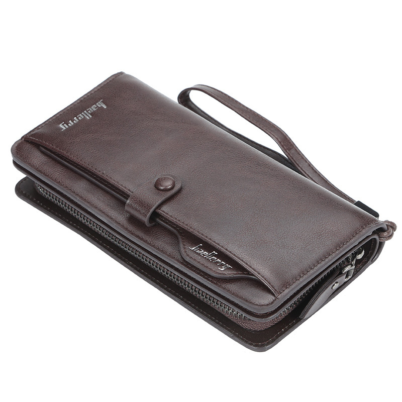 Men's Wallet:Baellerry Men's Long Vintage Crazy Horse Leather Wallet, Trifold Card Holder with Snap Closure, Multi-Card Organizer Purse
