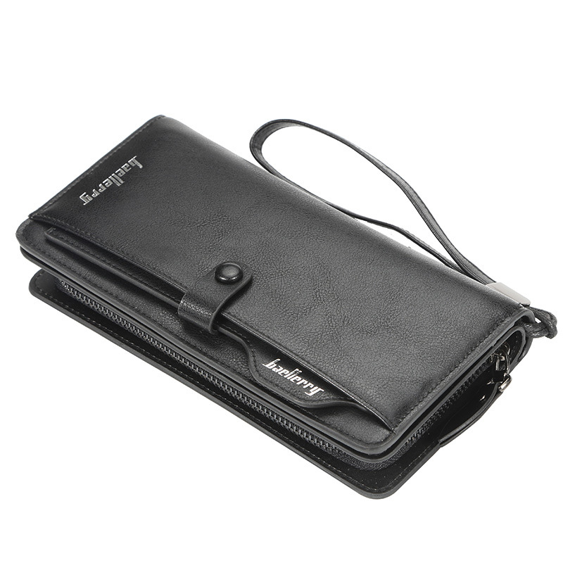 Men's Wallet:Baellerry Men's Long Vintage Crazy Horse Leather Wallet, Trifold Card Holder with Snap Closure, Multi-Card Organizer Purse
