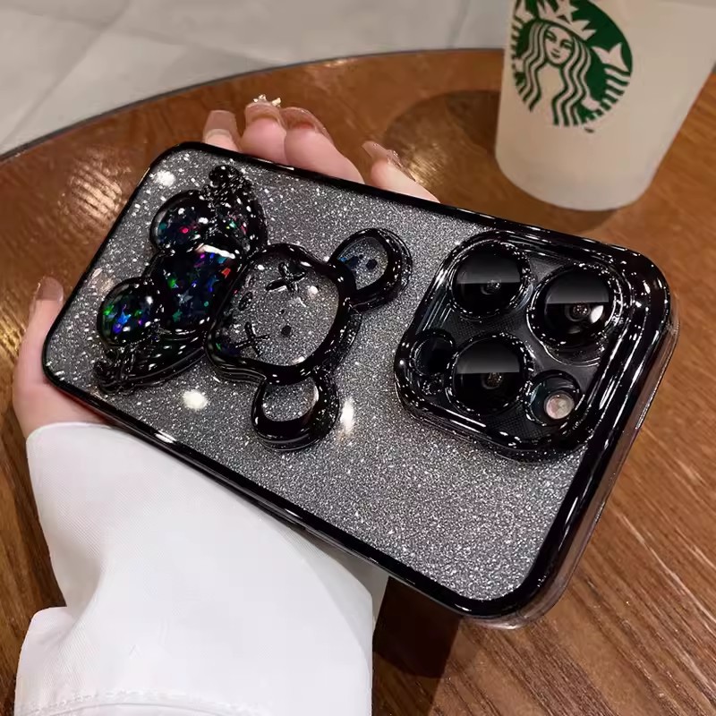 iPhone case :Labubu Case for  iPhone 17/ iPhone 16/ iPhone 15/iPhone14/iPhone 13/12/11，Gradient Glitter Liquid Bear TPU Phone Case Shockproof Cover For iPhone 17/16/15 Pro Max