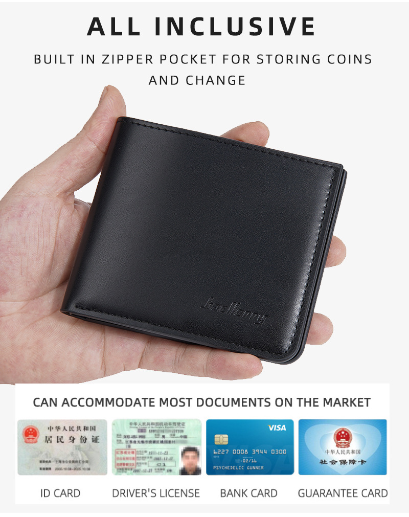 Men's  Wallet:Baellerry Men's Short Bifold Wallet, Multi-Card Slots Zipper Coin Purse, Slim PU Leather Casual Card Holder for Men