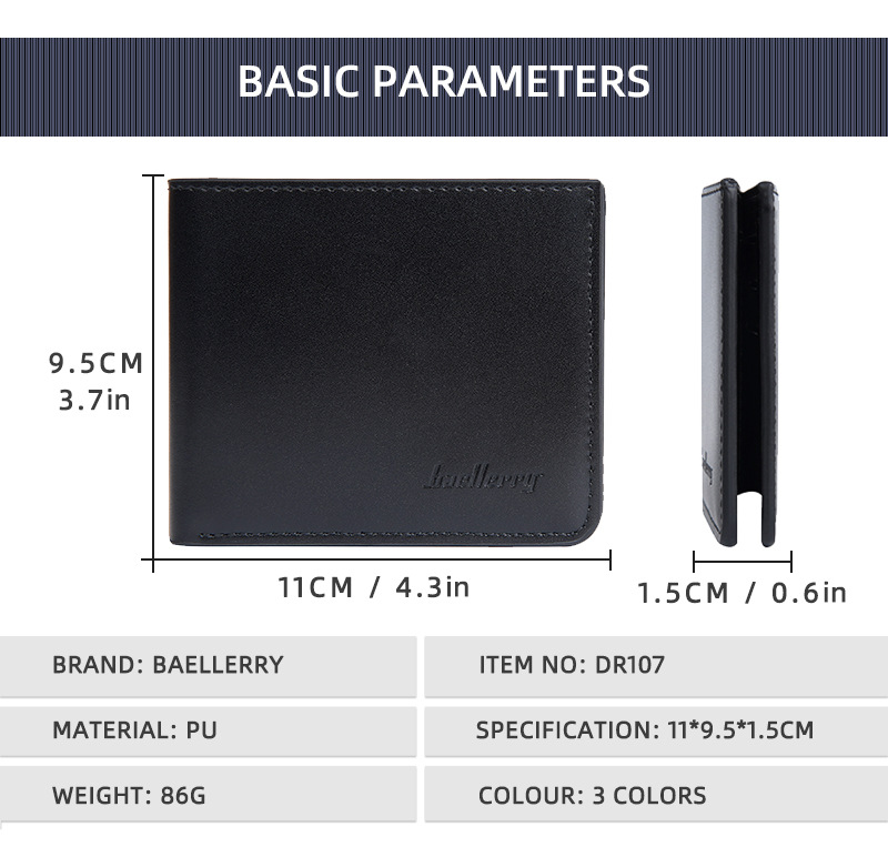 Men's  Wallet:Baellerry Men's Short Bifold Wallet, Multi-Card Slots Zipper Coin Purse, Slim PU Leather Casual Card Holder for Men