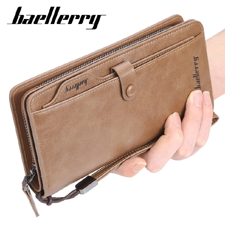 Men's Wallet:Baellerry Men's Long Vintage Crazy Horse Leather Wallet, Trifold Card Holder with Snap Closure, Multi-Card Organizer Purse