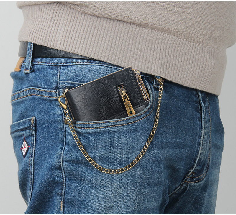 Baellerry Men's Short Wallet, Business PU Leather Purse with Double Zipper, Vintage Bifold Card Holder