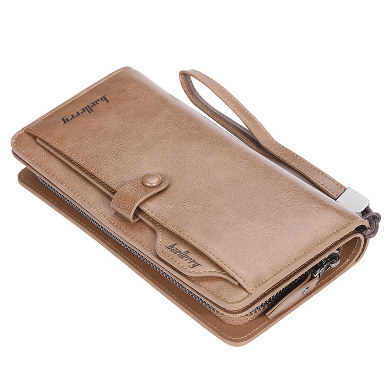 Men's Wallet:Baellerry Men's Long Vintage Crazy Horse Leather Wallet, Trifold Card Holder with Snap Closure, Multi-Card Organizer Purse