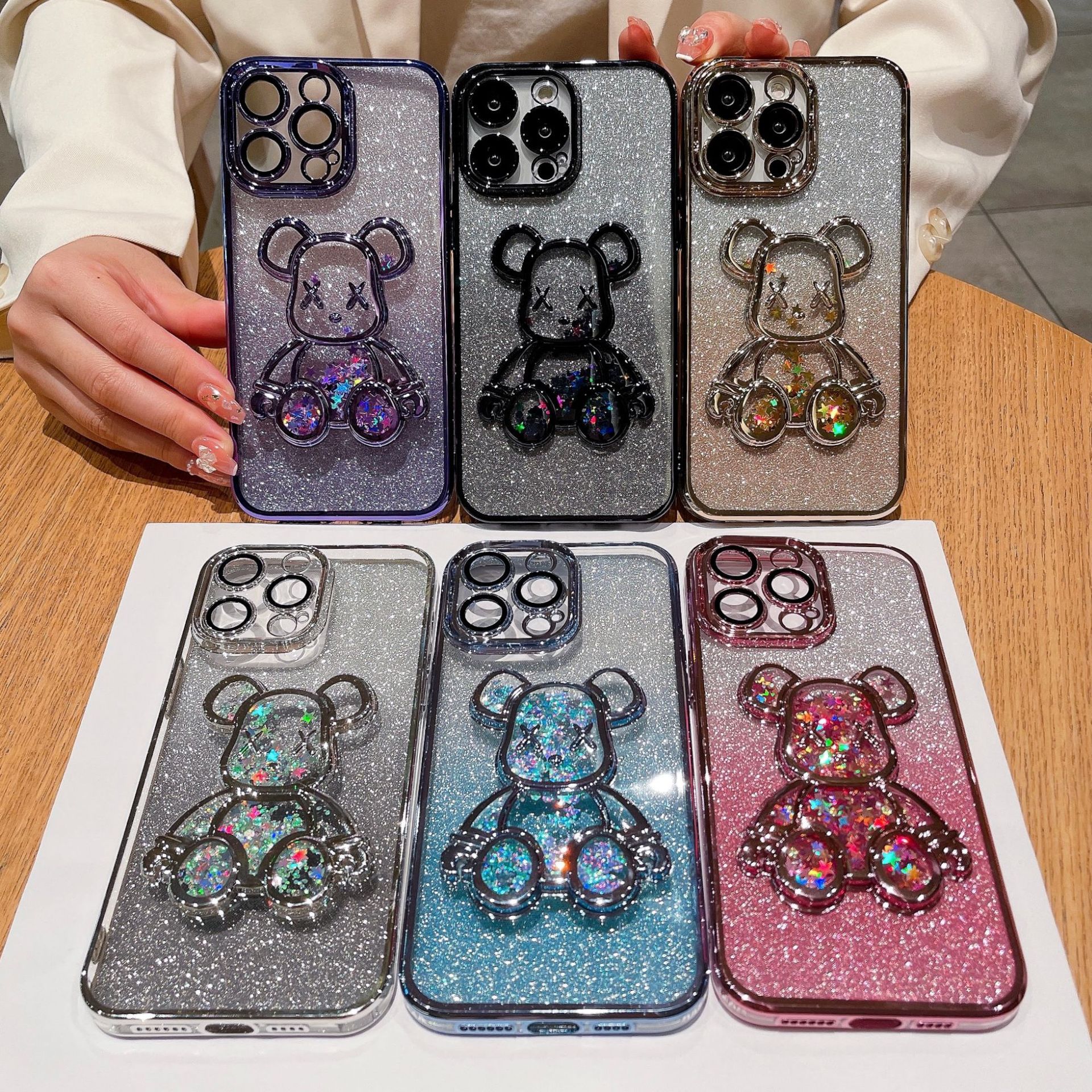 iPhone case :Labubu Case for  iPhone 17/ iPhone 16/ iPhone 15/iPhone14/iPhone 13/12/11，Gradient Glitter Liquid Bear TPU Phone Case Shockproof Cover For iPhone 17/16/15 Pro Max