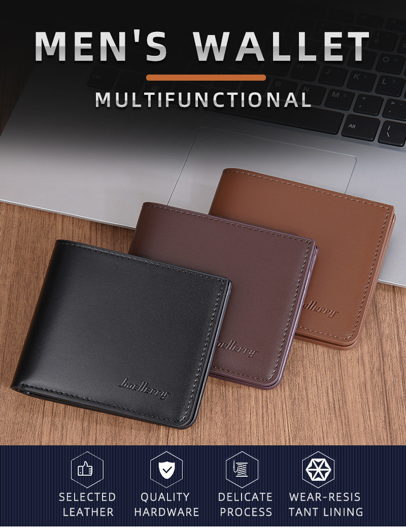 Men's  Wallet:Baellerry Men's Short Bifold Wallet, Multi-Card Slots Zipper Coin Purse, Slim PU Leather Casual Card Holder for Men
