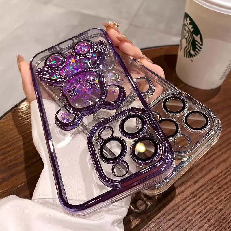 iPhone case :Labubu Case for  iPhone 17/ iPhone 16/ iPhone 15/iPhone14/iPhone 13/12/11，Gradient Glitter Liquid Bear TPU Phone Case Shockproof Cover For iPhone 17/16/15 Pro Max