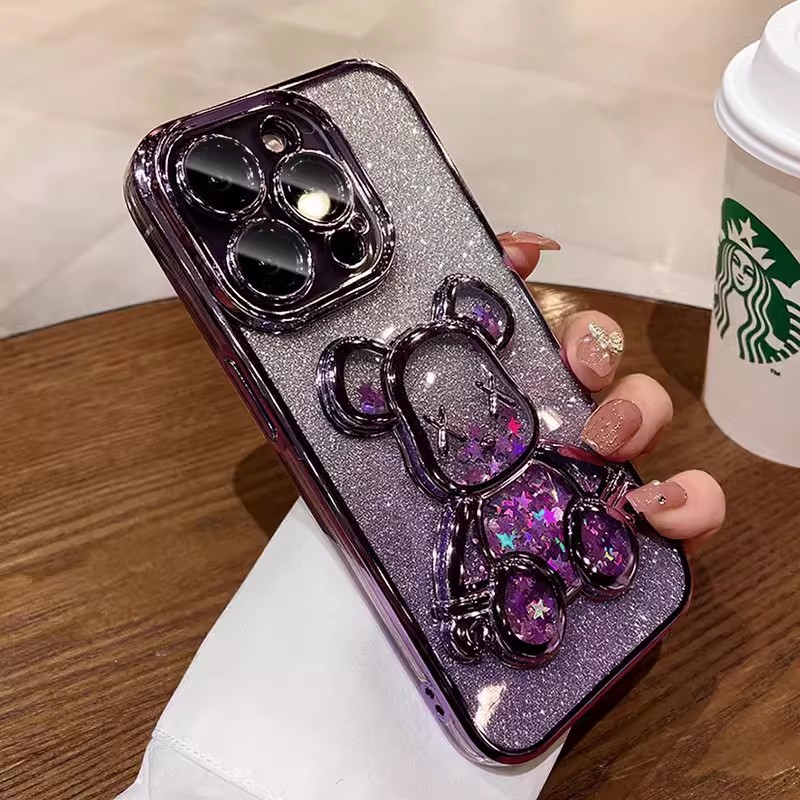 iPhone case :Labubu Case for  iPhone 17/ iPhone 16/ iPhone 15/iPhone14/iPhone 13/12/11，Gradient Glitter Liquid Bear TPU Phone Case Shockproof Cover For iPhone 17/16/15 Pro Max
