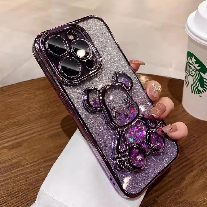 iPhone case :Labubu Case for  iPhone 17/ iPhone 16/ iPhone 15/iPhone14/iPhone 13/12/11，Gradient Glitter Liquid Bear TPU Phone Case Shockproof Cover For iPhone 17/16/15 Pro Max