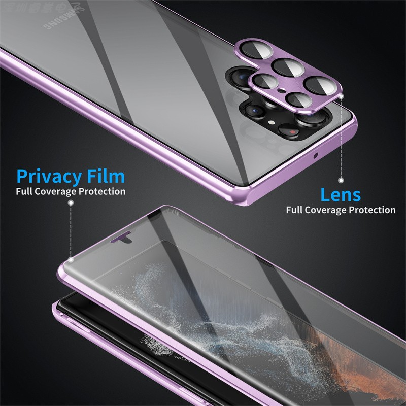 Samsung cover/Case：Latest Hot Sale Double Sided Tempered Glass Magnetic Phone Case, Metal Frame Full Wrap Anti-blue Light Protective Cover for Samsung S26/S26Plus/S26Ultra/S25/S25Plus/S25Ultra/S24